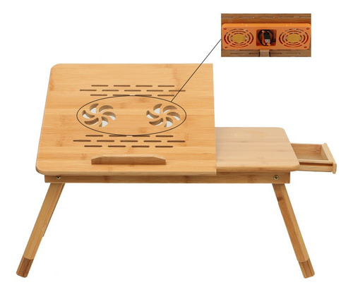 Mesa De Cama Bambu Base Enfriadora Para Laptop 2 Ventiladore