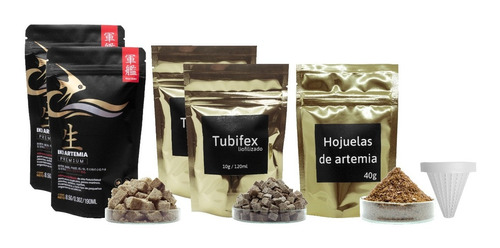 2 Artemia Premium  2 Tubifex Y 1 Hojuelas 1 Alimentador