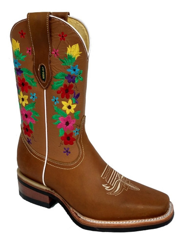 Bota Rodeo Dama Bordada Vaquera Moda Piel 100% Goodyear Welt