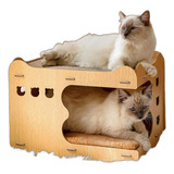 Casa De Cartón Para Gatos Con Rascador Y Cama Doble - 60 Car