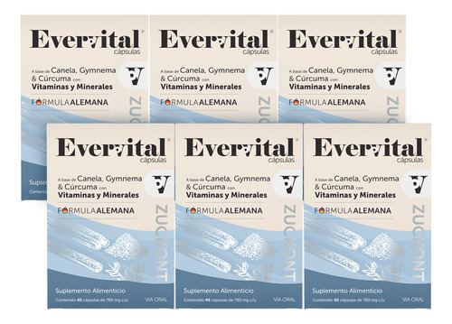 Evervital Zuckont Suplemento 45 Cápsulas (6 Piezas)