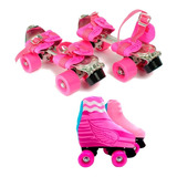 Patin 4 Ruedas Rosa Ext 28 A 41 + Cubre Zapatillas 35 Al 41