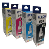 Combo 4 Botella Tinta Epson T664 Negro Cian Magenta Amarillo