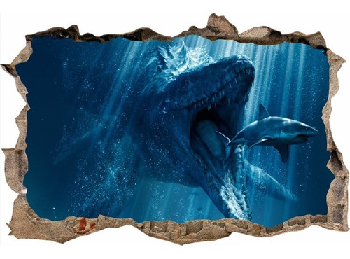 Vinilos Efecto 3d Pared Rota Dinosaurios - 1.50m X 1m