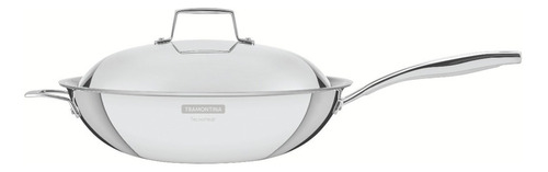 Sartén Wok Tramontina Grano Acero Inoxidable 32 Cm Color Plateado