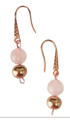 Aretes Oro Rosa En Acero Bañado Y Cuarzo Rosa