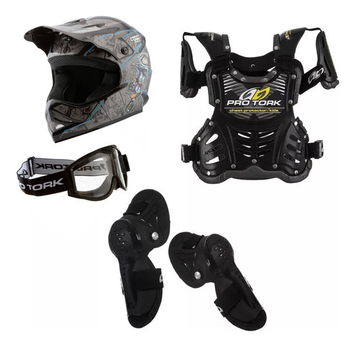 Kit Equipamento Trilha Motocross De Criança Modelo Infantil