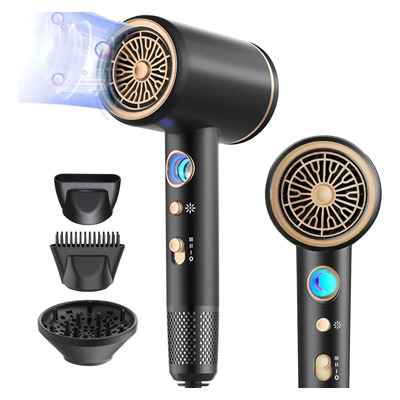 Secador De Pelo Iónico De Alta Potencia Para Uso Doméstico Con Pantalla De Temperatura, Viento Frío Y Caliente, 6 Niveles, Negro | Envío gratis