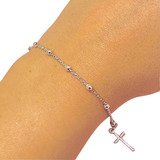 Pulsera Denario Con Cruz Religioso Plata Italiana Ps 259-4