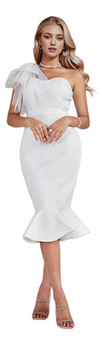 Vestido Bandage Blanco Sirena Elegante Un Hombro Novia Boda 