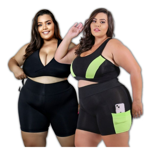 2 Conjuntos Treino Muculaçao Plus Size Corsário Top Suplex