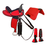 Sela Tambor Neoprene Vermelha Kit Manta E Cloche Cavalo