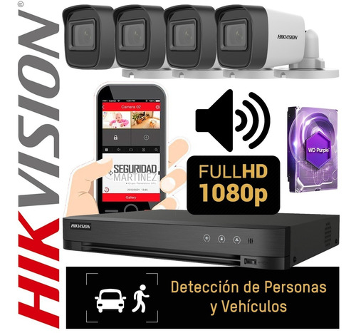 Kit Dvr Hikvision Deteccion Humana + 1tb + 4 Camaras Sonido