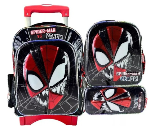 Mochila Con Ruedas Lonchera Y Lapicera Spiderman Primaria