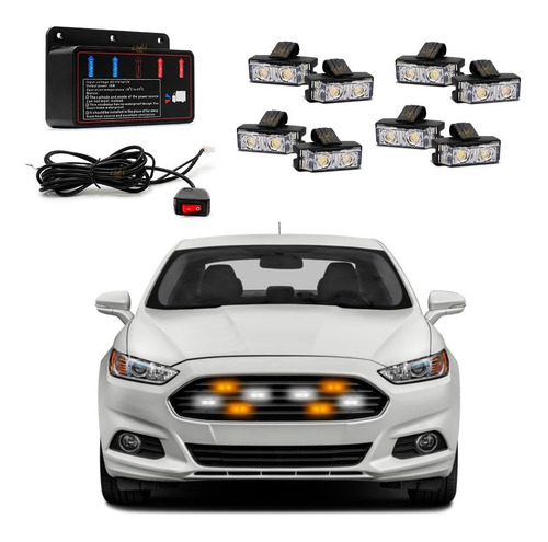 Kit Strobe Grade Fronte Carro Moto Viatura Emergencia 8 Led