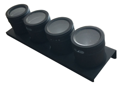 Set Especieros Acero Negro X4 C/base Imantada - Plus Gourmet