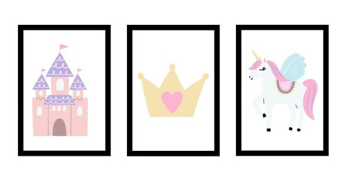 Set Cuadros Decorativos Princesa Unicornio Habitación Niña