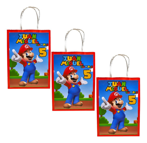 Bolsa Kraft Personalizada Cotillon Cumpleaños  X12 Mario Bro