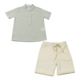 Conjunto  Infantil Menino Camisa Listrada E Bermuda 