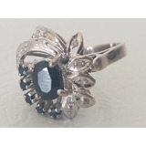 Anillo Plata Paladio Con Zafiros Y Chispas De Diamante 