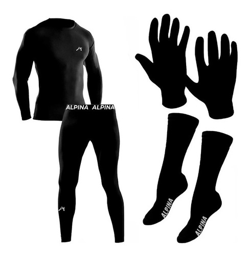 Equipo Termico Alpina Remera + Calza + Medias + Guantes Cuot