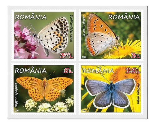 2016 Insectos- Mariposas - Rumania (sellos) Mint