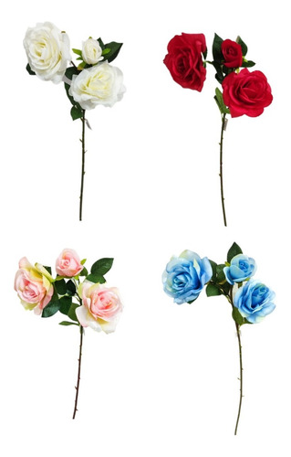 Vara Rosa Con 2 Rosas Grandes Y 1 Pimpollo Artificial 810011