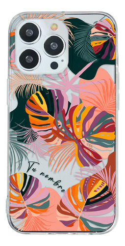 Funda Para iPhone Para Mujer Flores Hojas Con Tu Nombre