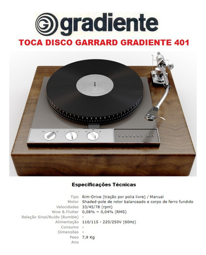 Catálogo / Folder: Toca Disco Gradiente Garrard 401 # Novo 