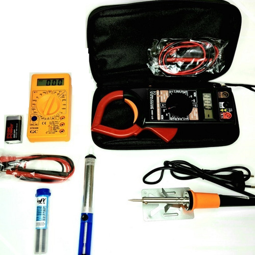 Kit Alicate Amperímetro/ferro Solda40w110/multímetro/sugador