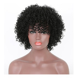 Peluca De Cabello Humano Corto Tipo Black Afro Curl + Cap Tono Negro