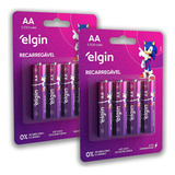 08 Pilhas Aa 2700mah Recarregável Elgin 02 Cart. C/ 4 Unid.