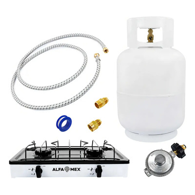 Parrilla De Gas 2 Quem Alfa + Tanque 9 Kg + Regulador + Acc Color Blanco\u002Fnegro | Envío gratis