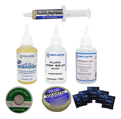 Kit Para Soldagem 7 Itens Fluxo Malha Lenço Umedecido + Nfe