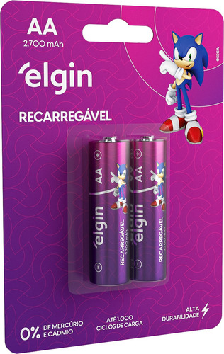 Pilha Recarregável Elgin Aa 2700mah C/2 Unidades - Original