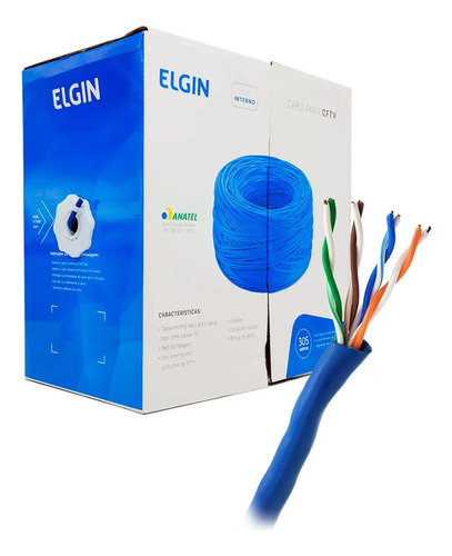 Cabo De Rede Elgin Internet Utp Cat5 Cftv 305m Azul Elgin