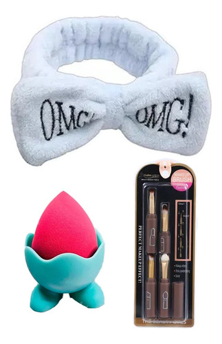 Set Maquillaje Vincha + Set X6u Brochas + Esponja De Make Up