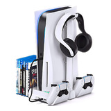 Base Ps5 Cooler Suporte Jogos Fone Carregador 2 Controles