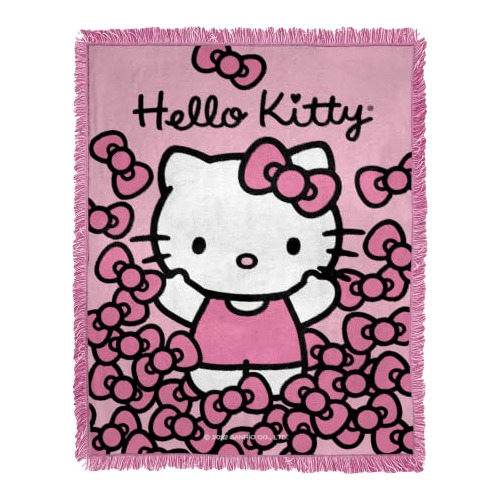 Mantita De Jacquard Hello Kitty, 46  X 60 , Más Lazos
