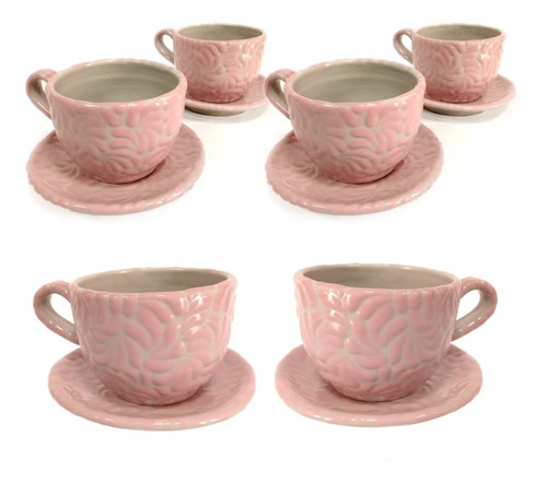 Juego De 6 Tazas Y 6 Platos Talavera Poblana Barroco Rosa Tz