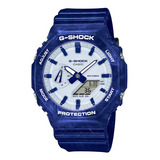 Reloj Para Hombre G-shock Ga-2100 Ga2100bwp-2adr Azul Color Del Fondo Blanco
