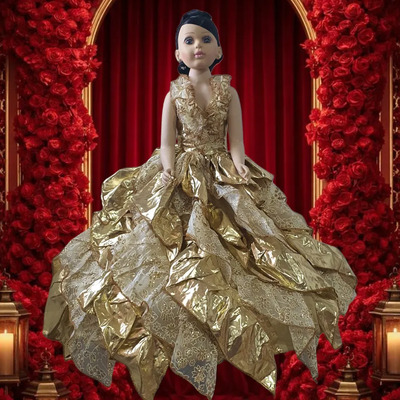 Muñeca Hermosa Coleccionable Con Vestido Dorado