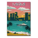 Miami Travel Vintage Art - Iman Para Nevera  2.5 X 3.5 In 