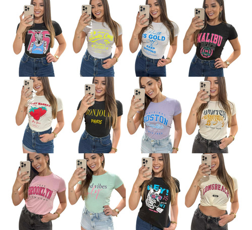 Kit Com 05 T Shirts Camisetas Feminina Atacado