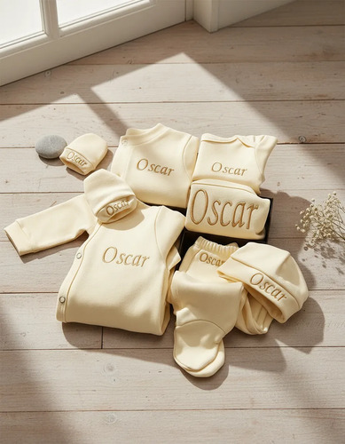 Set Bebé 8pz Personalizado Salida Hospital Algodón Cn Nombre