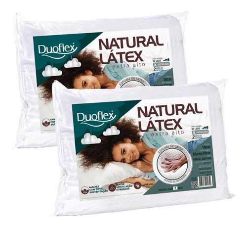 Kit 2 - Travesseiros Natural Látex Extra Alto Duoflex