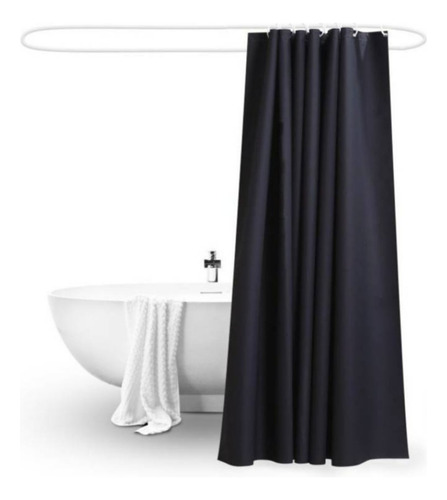 Cortina Baño Negra Poliéster 180x180 Cms + 12 Ganchos Negros