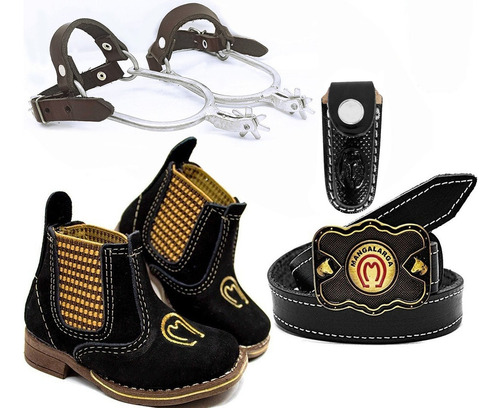 Kit Infantil Cowboy Botina Cinto E Espora + Bainha