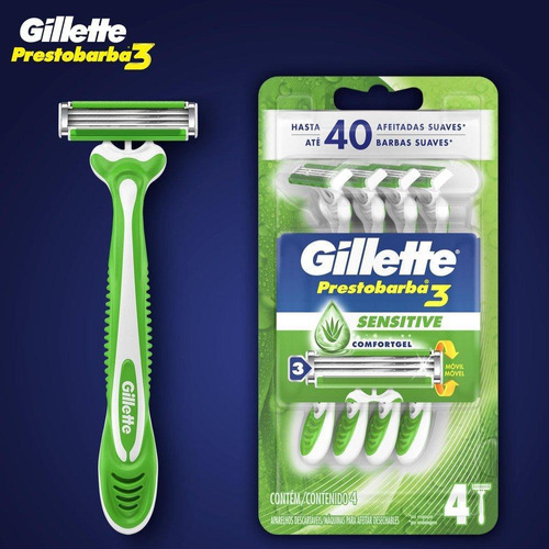 Barbeador Gillette Prestobarba3 Sensitive Comfortgel 4 Un
