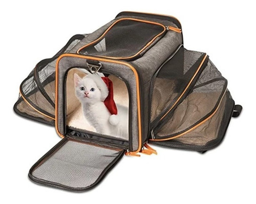 Transportadora Plegable De Viaje Para Perro Y Gato Color Gris-naranja